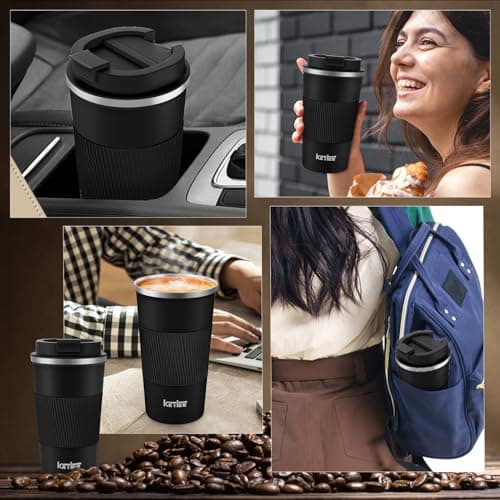 KETIEE Travel Mugs, 510ml Insulated Coffee Cup with Leakproof Lid,Reusable Coffee Cups Travel Cup,Coffee Travel Mug,Double Walled Coffee Mug,Stainless Steel thermaol Mug for Hot Cold Drinks,Black — view 5