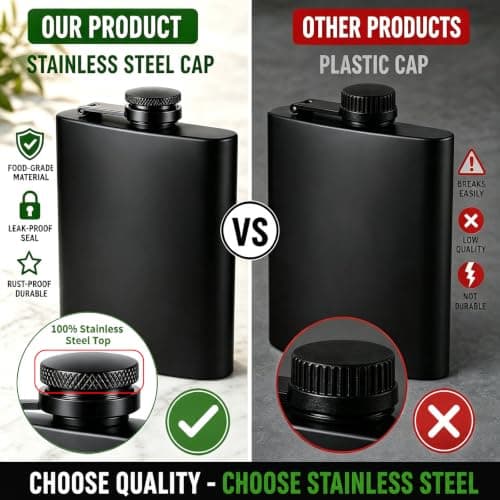 TQIOQIY Stainless Steel Hip Flask 8oz Black - Metal Flask for Whiskey Liquor, Small Pocket Flask with Funnel & Cup, Mini Flask for Men Women Travel Camping Gifts (2 Pack) — view 3