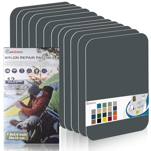 Nylon Repair Patches 20x10 cm 12 pcs Nylon Repair Tape Nylon Fabric Patch Self Adhesive Outdoor Camping Gear Nylon Repair Kit for Tent, Umbrella, Down Jackets, Sleeping Bag, Knapsack (Dark Gray)