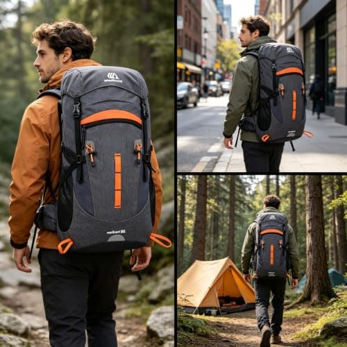 Lawaia 50L Hiking Backpack for Travelling Camping Large Rucksack for Men Women Waterproof Walking Trekking Sports and Outdoor Lightweight Backpack Survival Mountain Bag Festival Fishing — view 3
