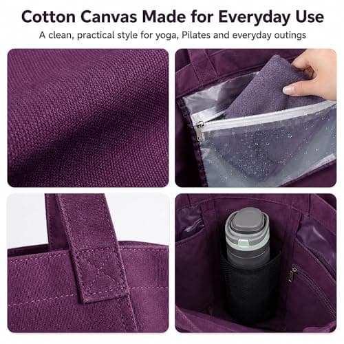 Cwokarb Yoga Bag for Women, Cotton Canvas Yoga Mat Tote with Wet Pocket — view 5