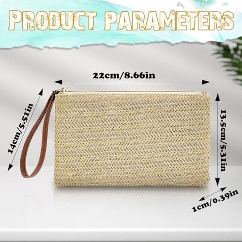 WisePoint Womens Straw Clutch Bag, Straw Wristlet Bags Handbags for Women, Bohemian Woven Beach Bags with Handle Fashion Purse Wallet for Beach, Travel, Party, Wedding (beige) — view 4