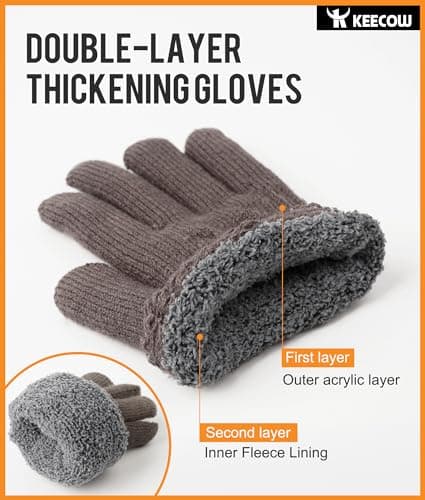 KEECOW Mens Winter Gloves,Womens Thermal Warm Knit Touchscreen Gloves with Fleece Lining for Running Ski Outdoor（Coffee） — view 2