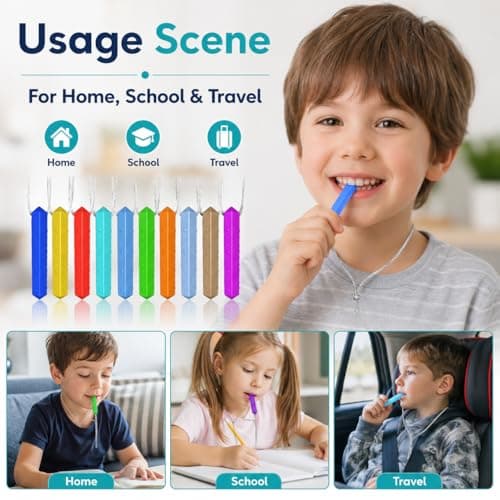 Sensory Chew Necklace Set, 10 Pack Silicone Chewy Pendant Necklaces with Adjustable Breakaway Cord, BPA Free Chewing Accessories in Assorted Colours for Daily Sensory Use — view 6
