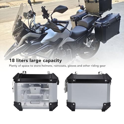 Oreilet Pair Motorcycle Side Case, Aluminium Alloy Motorbike Hard Side Saddlebag Box with Safety Lock and Handle, Motorcycle Storage Carrier Case Luggage Panniers (Silver) — view 2