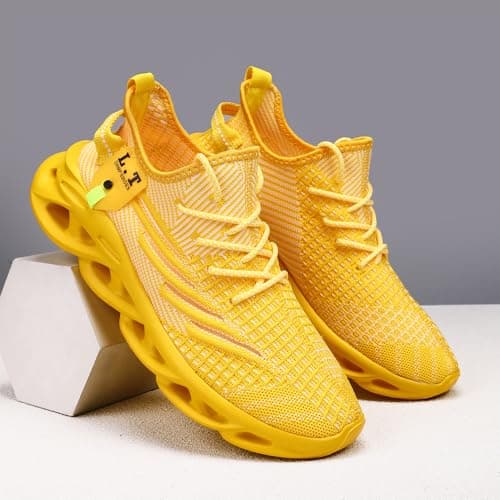 VGPSFN Mens Trainers Running Walking Shoes Sport Outdoor Casual Tennis Gym Hiking Shoes Lightweight Comfortable Fitness Sneakers for Men Fashion Work Athletic Jogging Yellow UK 9.0 — view 6