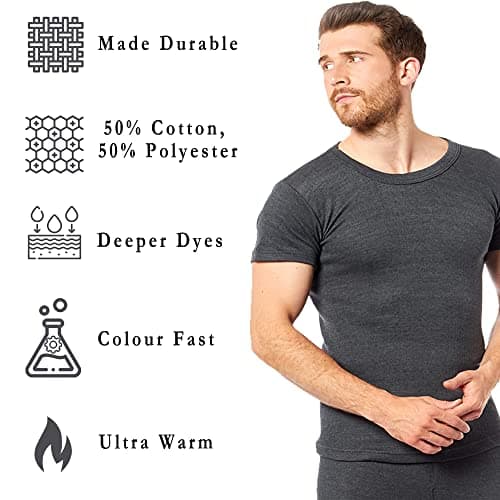Heatwave® Pack of 2 Men's Thermal T Shirt, Warm Underwear Baselayer Thermals, Medium Charcoal — view 3