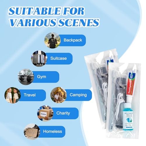 Lilingsty Travel Toothbrush Kit Bulk, Hygiene Kit Bulk with Toothbrush Toothpaste Set, Floss Picks, Comb, Travel Mouthwash, Toothbrush Cover, Individually Packaged, for Travel, Hotels (12-Pack) — view 6
