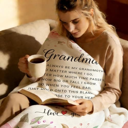 twirush Gifts for Grandma, 60 × 50 in Grandma Gifts from Grandchildren, Unique Design Blanket for Granny on Birthday, Pink Watercolor Floral Flannel Throw Blankets — view 5
