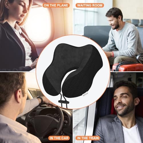 Yomisee Travel Pillow Neck Pillow for Travel Airplane Memory Foam Flight Pillow for Cars, Trains, Home, Offices (Black) — view 6