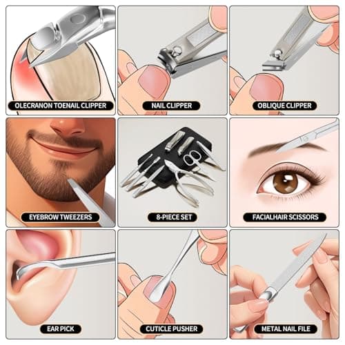 ESSBES Precision Nail Grooming Manicure Sets Pedicure Kits Stainless Steel Nail Clipper Personal Care Tools with PU Leather Case — view 3