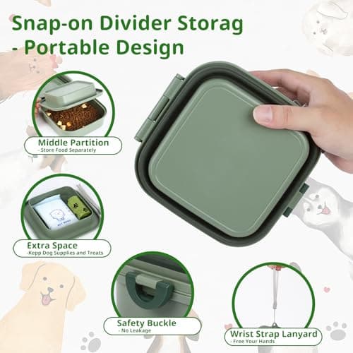 Collapsible Dog Bowl 2-in-1, Portable Travel Food & Water Feeder with Removable Divider, Foldable Silicone Design with Carry Sling Rope for Walks, Camping and Hiking - Large — view 3