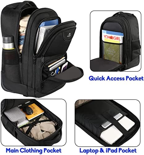 MATEIN Travel Backpack with Wheels, 17inch Rucksack with Wheels, Black — view 3