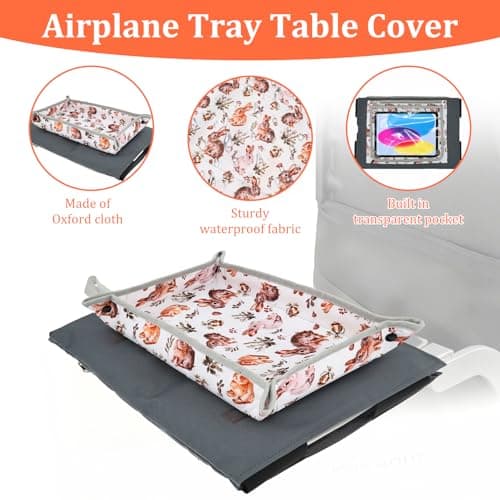 Kids Airplane Tray Table Cover with Tablet Holder | Toddler Travel Essential Activity Lap Tray for Flying, Train & Car Trips | Fabric Pockets & Waterproof Surface, Mess-Free Activity Organiser(Rabbit) — view 5