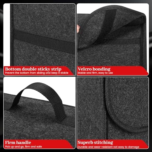 Einesin Car Boot Organiser Bag Anti Slip Foldable, Car Boot Tidy for Tools Breakdown Emergency Travel Tidy Van Caravan - Dark Grey Carpet Material - Suitable for All Vehicles (50x15x25cm-2PCS) — view 6