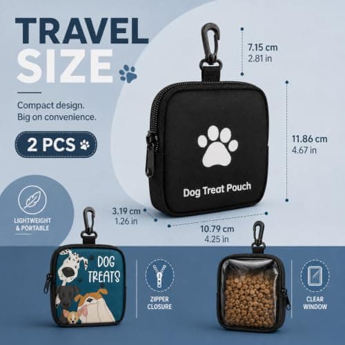 1 Piece Dog Treat Bag with Belt Clip – Paw Print Training Pouch, Zippered, Portable for Walking, Travel, Outdoor, for Puppy, Small Dog, Pet Owner — view 2