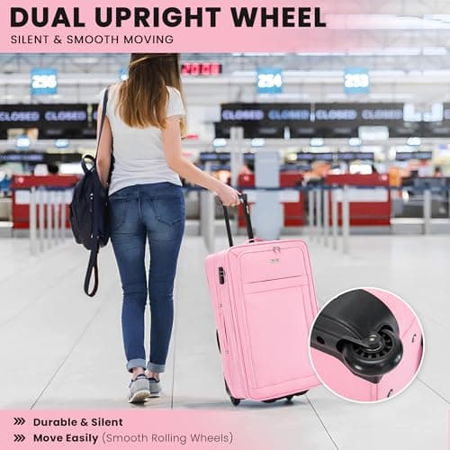 26" Medium Suitcase Super Lightweight Luggage 20% Expandable Combination Lock 2 Wheel Soft Shell Hold Check in Luggage for 15 to 20kg — view 6