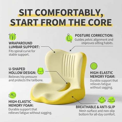 Ergonomic Seat Cushion with Lumbar Support - High-Density Memory Foam Office Chair Pad for Back & Butt Comfort, L Shaped Seat for Long Sitting Lower Back Support Suitable (Pink) — view 5