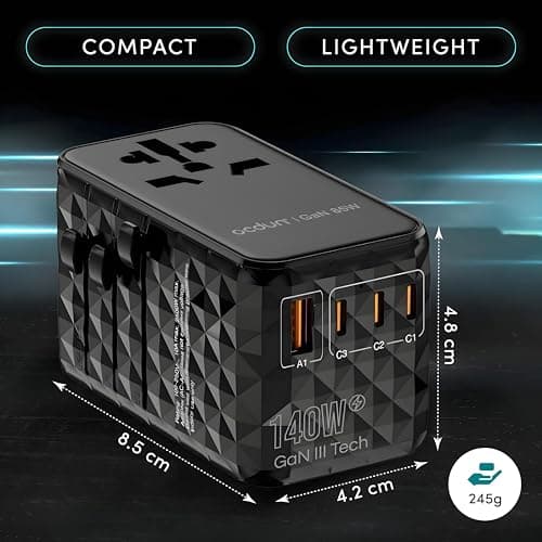 ocdun 140W GaN III Universal Travel Adapter, Black — view 2