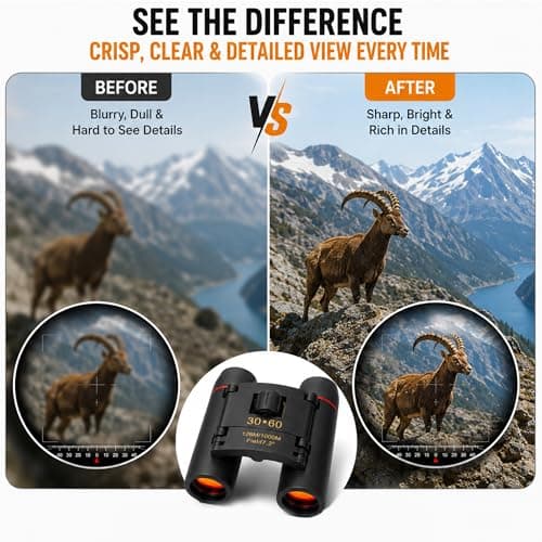 BML Compact Folding Binoculars Pocket Size Mini Travel Binoculars 30x60 for Bird Watching Hiking Camping Concerts Sports Theatre Outdoor Travel and Wildlife Viewing — view 5