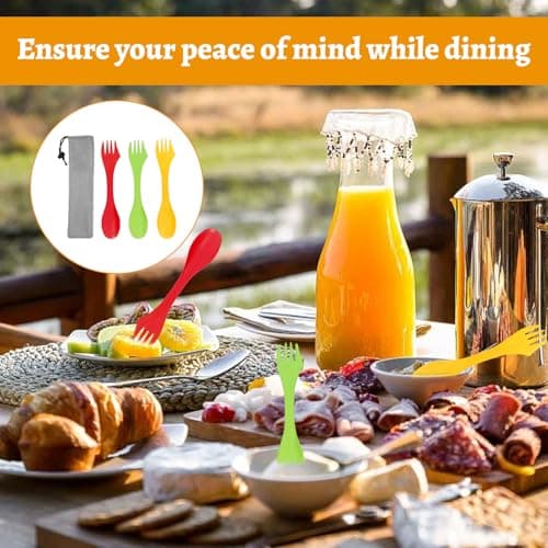 Watlikeup 3pcs Sporks Plastic 3-in-1 Camping Cutlery Set, Portable Camping Spork, Spoon Fork with Carry Pouch for Backpacking Hiking Outdoors, Travel (3 Pack, Multiple Colors) — view 5