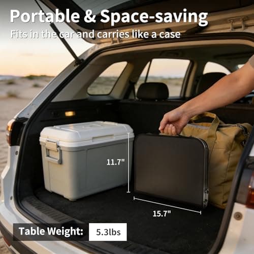 Bingyouth 2ft Small Folding Table 60x40cm, 26/55cm Adjustable Height Portable Camping Table, Lightweight Compact with Carry Handle for Picnic Garden Bedside, Easy-Clean Top, Black — view 3