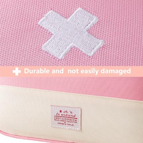 Portable First Aid Kit - Compact Emergency Medical Storage Bag Empty Medicine Bags for Travel, Camping, Hiking, Home, Car and Office Drug Pack Storage (26 x 12x 21cm Pink) — view 5