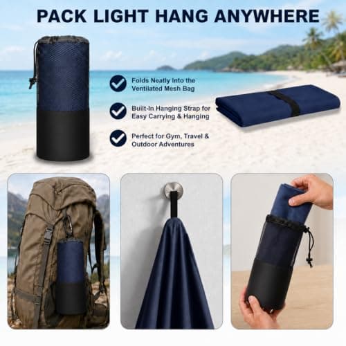 Microfibre Towel - 250 GSM Highly Absorbent Gym Towel & Travel Towel, 70*140cm Lightweight Quick Dry Towels for Adults, Soft Sports Towel for Swimming, Yoga, Camping, Hiking & Beach Midnight Navy — view 5