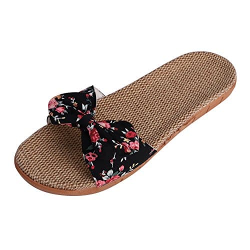 Women Slippers Non-Slip Linen Sliders Flip Flops Lovely Summer Sandals Lightweight Open Toe Footwear Sandals Casual Flat Sandals Indoor Outdoor Beach Slides Pool House Holiday Slippers — view 4