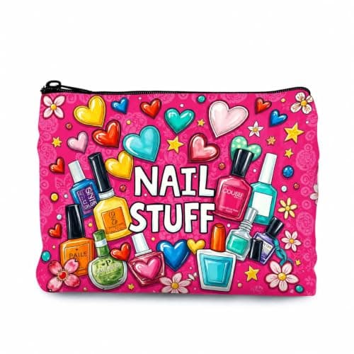 1PCS Nail Polish Organiser Bag Canvas Large Capacity 9x7in Portable Storage Case for Women Girls Manicurist DIY Travel Nail Accessories (Hot Pink)