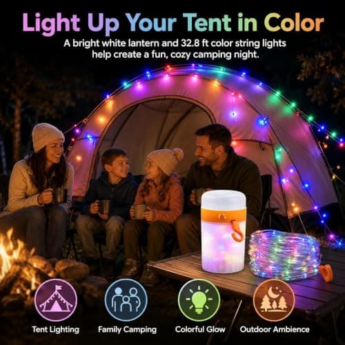 EXETROL Camping String Lights, 4-in-1 Rechargeable Camping Lantern with 10m RGB Lights, Magnetic Base, Hanging Hook and USB Power Bank for Tent, Garden, Patio, Party and Emergency Use — view 4