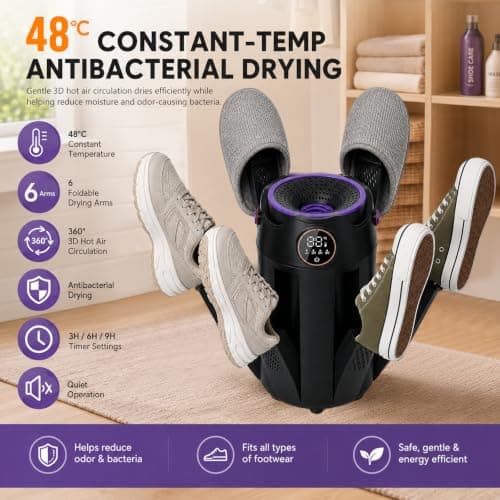 ANAUU 6 Arm Electric Boot Dryer for 3 Pairs of Shoes, Foldable Shoe Dryer with UV Technology, 3/6/9H Timer & 48°C Warm Air, Boot Warmer for Ski Boots, Football Boots, Gloves, Socks and Hats — view 4