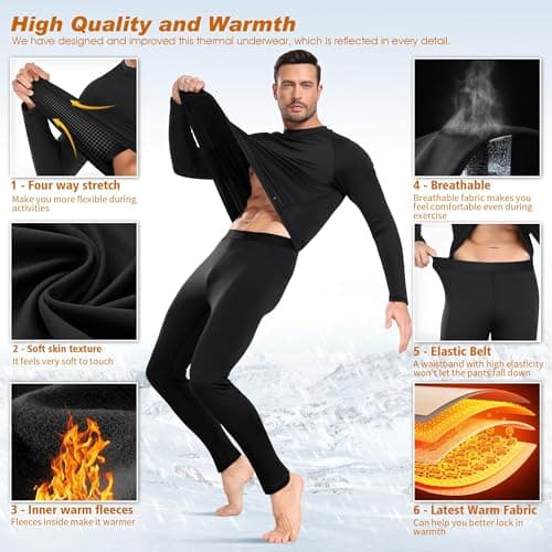 Thermal Underwear Mens Set Mens Thermals Top Bottoms Long Sleeve Long Johns — view 3