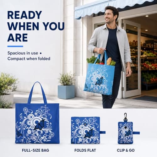3 Pcs Foldable Shopping Bag Set with Large Capacity, Reusable Shopping Bags — view 6