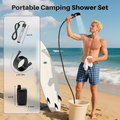 COOLIGO Camping Shower with Heater, 6000mAh Rechargeable Camping Shower with 2000W Immersion Heater, LED Display, Heated Outdoor Shower for Travel, Hiking, Car, Pet — view 2