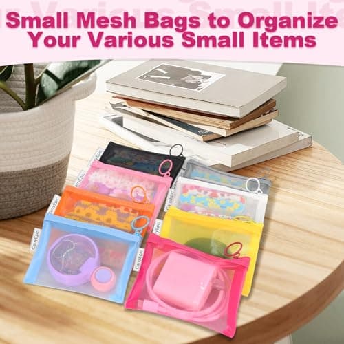 Nylon Makeup Bag Cosmetic Pouches Travel Organizer Case for Purse Diaper Bag Home Organizing Striped Multi Size, Mix 8 Colors, 8 Pack Mini 8 Colors, Fashion — view 4