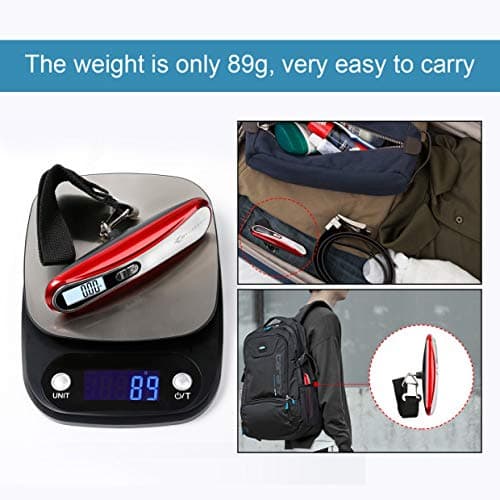 MYCARBON Luggage Scale Portable Digital Suitcase Scales for Travel Suitcase Luggage Bag with 110 lb/ 50KG Capacity (Red) — view 5