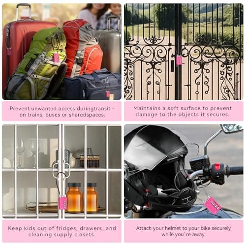 SEPOX® Combination Extra Long Cable Padlock 12-PK, Resettable 4-Digit Pink — view 4