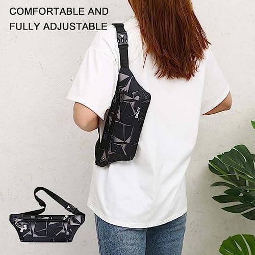 Large Waterproof Waist Bag Bumbags for Men Women Ladies Black Fanny Pack for Travel Festival Walking Sport Running Outdoor Gym Workout Exercise Black Hip Pouch Money Belt Bag with Adjustable Strap — view 3