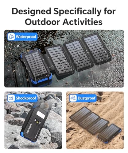 Solar Power Bank 20000mAh with 4 Panels & Built in Cables, Portable Charger with USB-C, Powerbank 15W Fast Charging 3A Output/Input for Phone, Outdoor Camping Battery Pack with Flashlight — view 5