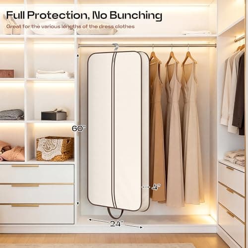 MISSLO 60" Foldable Travel Garment Bag Hanging Dress Bag Covers Long Dress Carriers for Women Suits, Coats, Clothes Protector, Beige — view 3