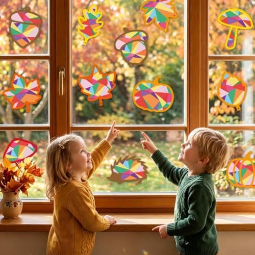15 Pack Autumn Crafts for Kids, Autumn Suncatcher Craft Window Decorations — view 6