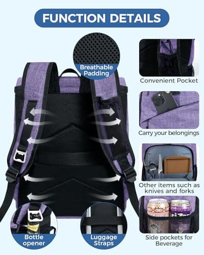 BAGLHER Cooler Backpack 30 Cans - Insulated Leakproof Waterproof Backpack Cooler, Lightweight Portable for Camping, Beach, Hiking, Purple — view 5