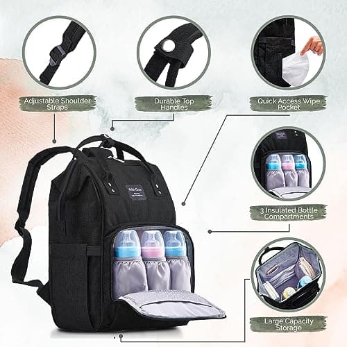 KiddyCare Multipurpose Waterproof Baby Changing Backpack | Unisex, Stylish Maternity Bag - Dark Gray — view 2