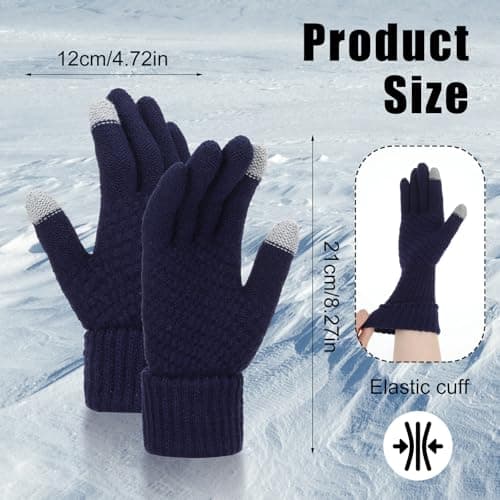Women's Winter Warm Touchscreen Gloves, Thermal Knit Soft Fleece Lined Gloves Winter Texting Gloves Elastic Cuff Anti-Slip Gloves(Navy Blue) — view 2