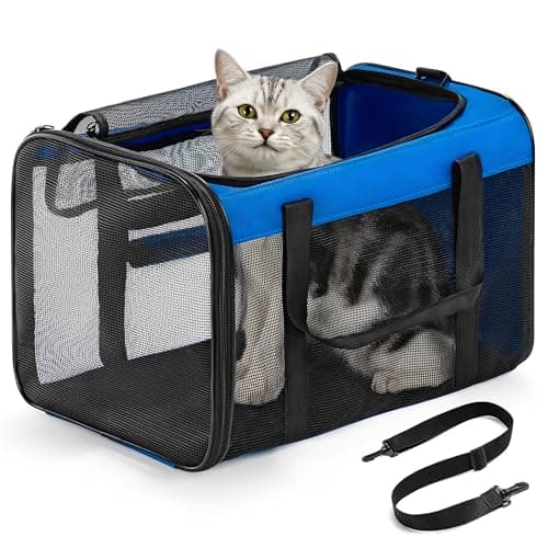 Conlun Cat Carrier Bag,Soft-Sided Pet Carriers for Dogs with 4-Sided Mesh,Airline Approved Cat Transport Carrier for Small&Medium Cats Kitten Puppy Up to 6Kg,Collapsible Cat Travel Carrier-M,Blue
