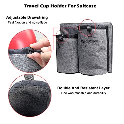 CCSOFTIME Suitcase Travel Cup Holder,Free Hands Luggage Cup Holder,Drink Beverage Caddy Attchment for Water Bottle Coffee Mugs for Flight Attendant Traveler-Black — view 5