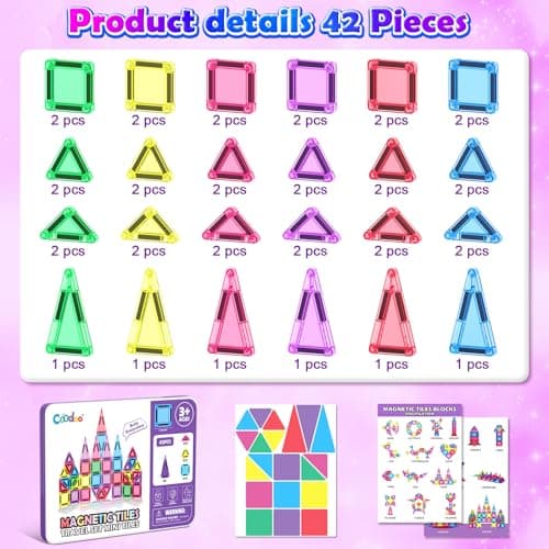 Magnetic Tiles Set Portable STEM Travel Essentials Toy for Toddlers 3+ — view 3