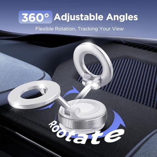 MSXTTLY Magnetic Car Phone Holder Vmag-S1,360° Rotatable Foldable & AdjustableSuction Phone Mount, for iPhone 17 Pro MAX 16 15 14 13 12 & Android, White — view 4
