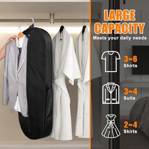 43-Inch Heavy Duty Garment Bags for Travel Waterproof Suit Carrier Bag for Men & Women with Handle and Large Pocket Carry On Luggage in Business Trip Flight, Black — view 4